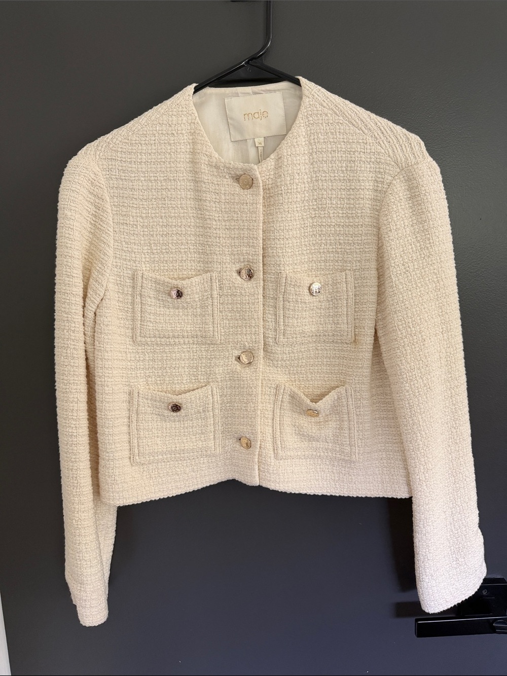 Maje Paris Cropped Tweed Lady Jacket in Ecru Ivory - Size 36 / US S